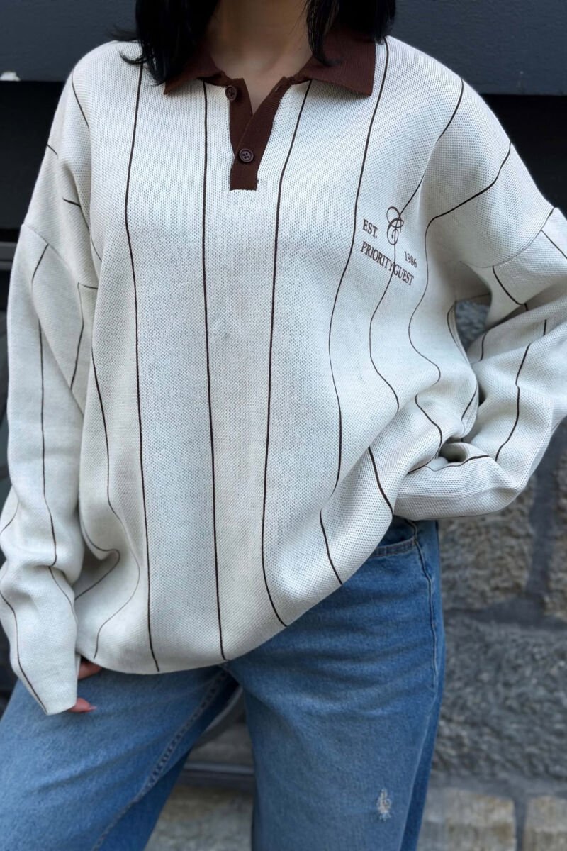 POLO NECK FRONT & BACK WRITTINGS WOMAN SWEATER CREAM/KREM - 2