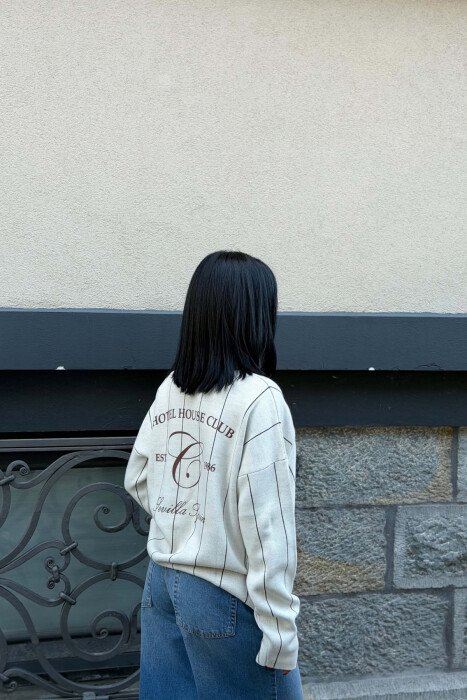 POLO NECK FRONT & BACK WRITTINGS WOMAN SWEATER CREAM/KREM - 4