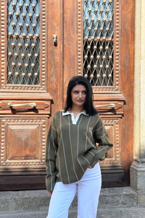 POLO NECK FRONT & BACK WRITTINGS WOMAN SWEATER GREEN/JESHILE 