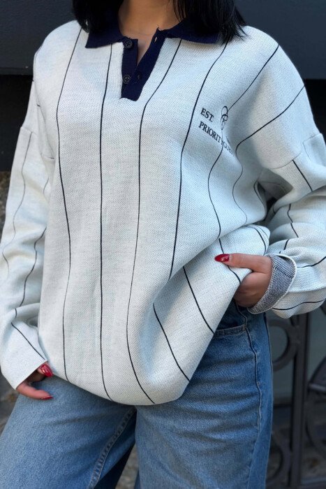 POLO NECK FRONT & BACK WRITTINGS WOMAN SWEATER LIGHT GREY/GZ - 2