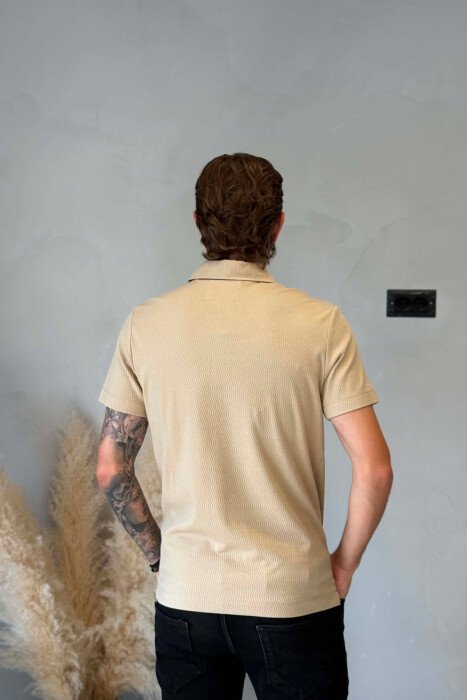 POLO NECK FRONT POCKET MEN T-SHIRT BEIGE/BEZHE - 2