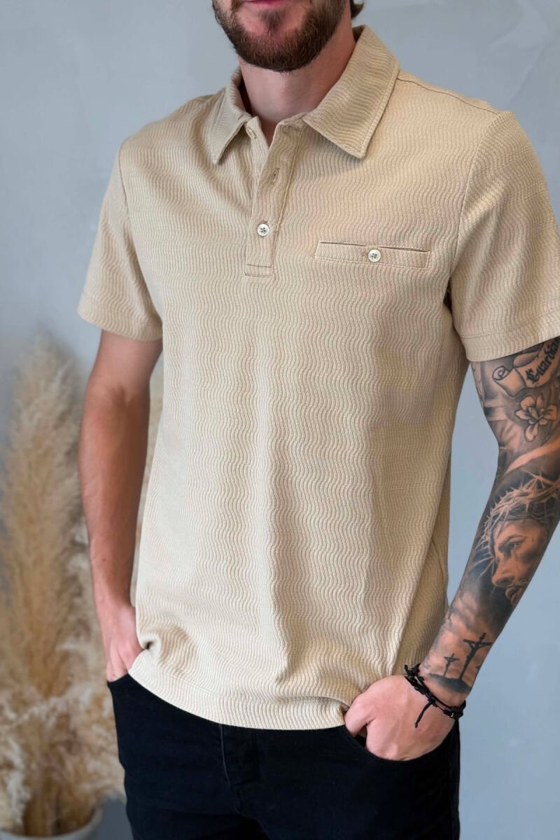 POLO NECK FRONT POCKET MEN T-SHIRT BEIGE/BEZHE - 4