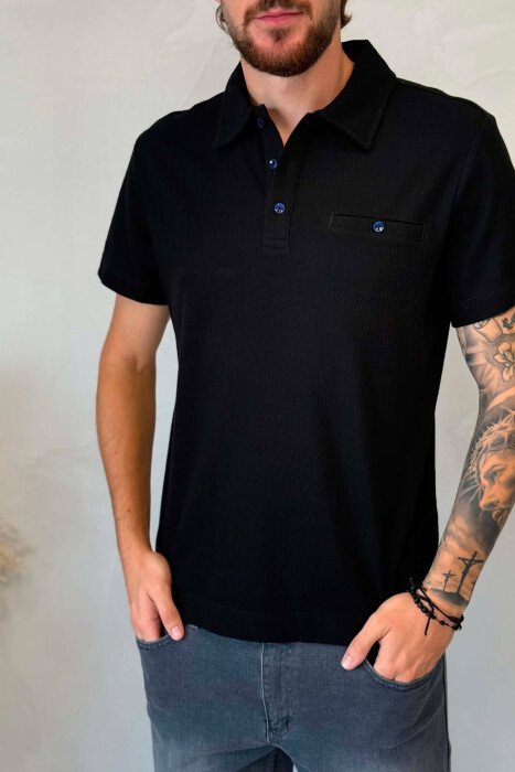 POLO NECK FRONT POCKET MEN T-SHIRT BLACK/ E ZEZE - 4