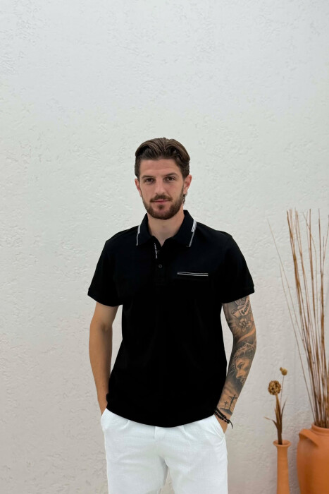 POLO NECK FRONT POCKET MEN T-SHIRT BLACK/ E ZEZE 