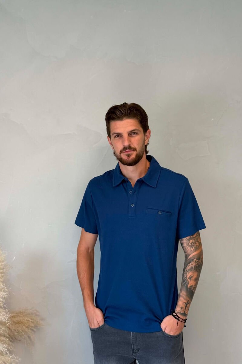 POLO NECK FRONT POCKET MEN T-SHIRT BLUE/BLU - 1