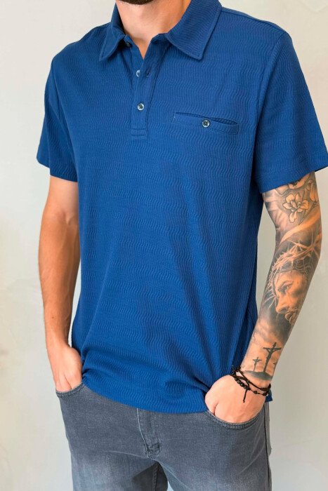 POLO NECK FRONT POCKET MEN T-SHIRT BLUE/BLU - 4