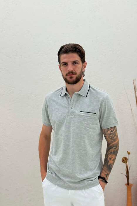 POLO NECK FRONT POCKET MEN T-SHIRT GREY/GRI 