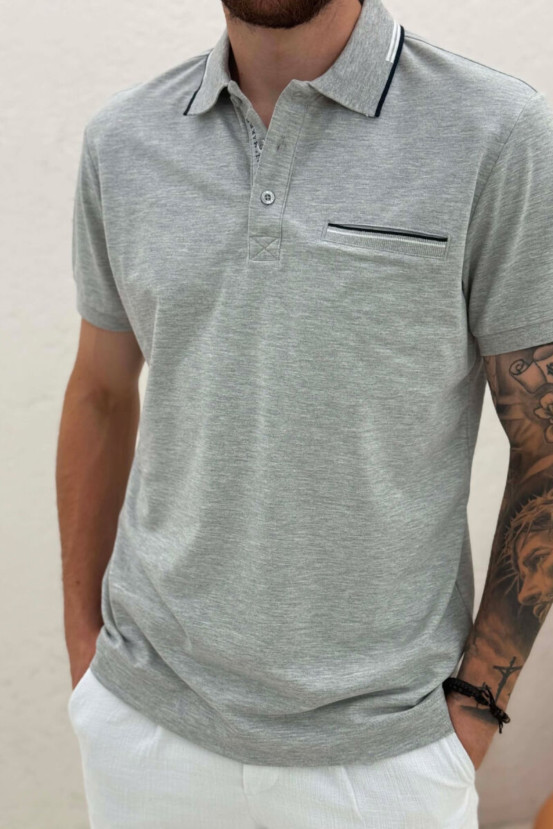 POLO NECK FRONT POCKET MEN T-SHIRT GREY/GRI - 4