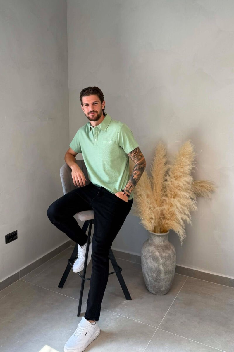 POLO NECK FRONT POCKET MEN T-SHIRT MINT/MENTE - 3