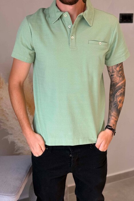 POLO NECK FRONT POCKET MEN T-SHIRT MINT/MENTE - 4