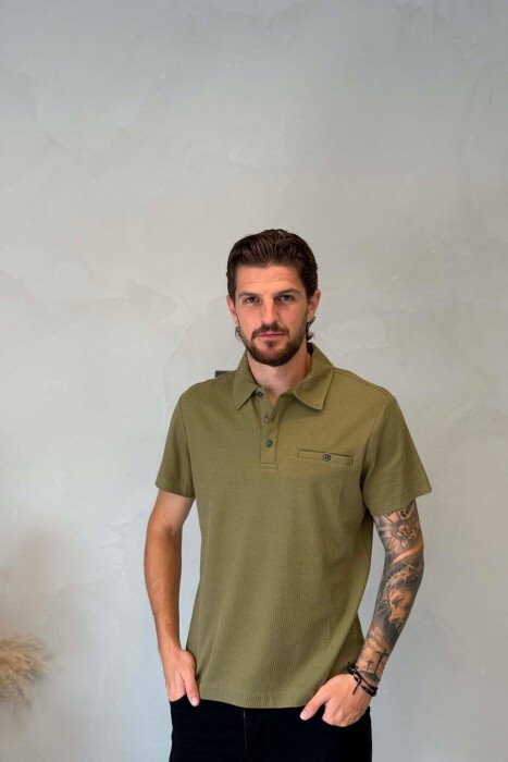 POLO NECK FRONT POCKET MEN T-SHIRT OLIVE/ULLI - KLAUDIO FASHION