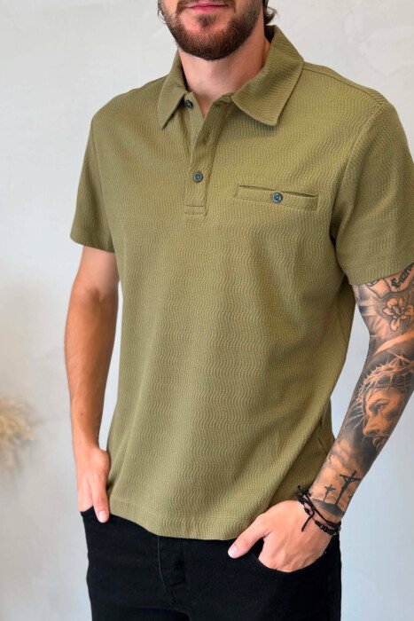 POLO NECK FRONT POCKET MEN T-SHIRT OLIVE/ULLI - 4