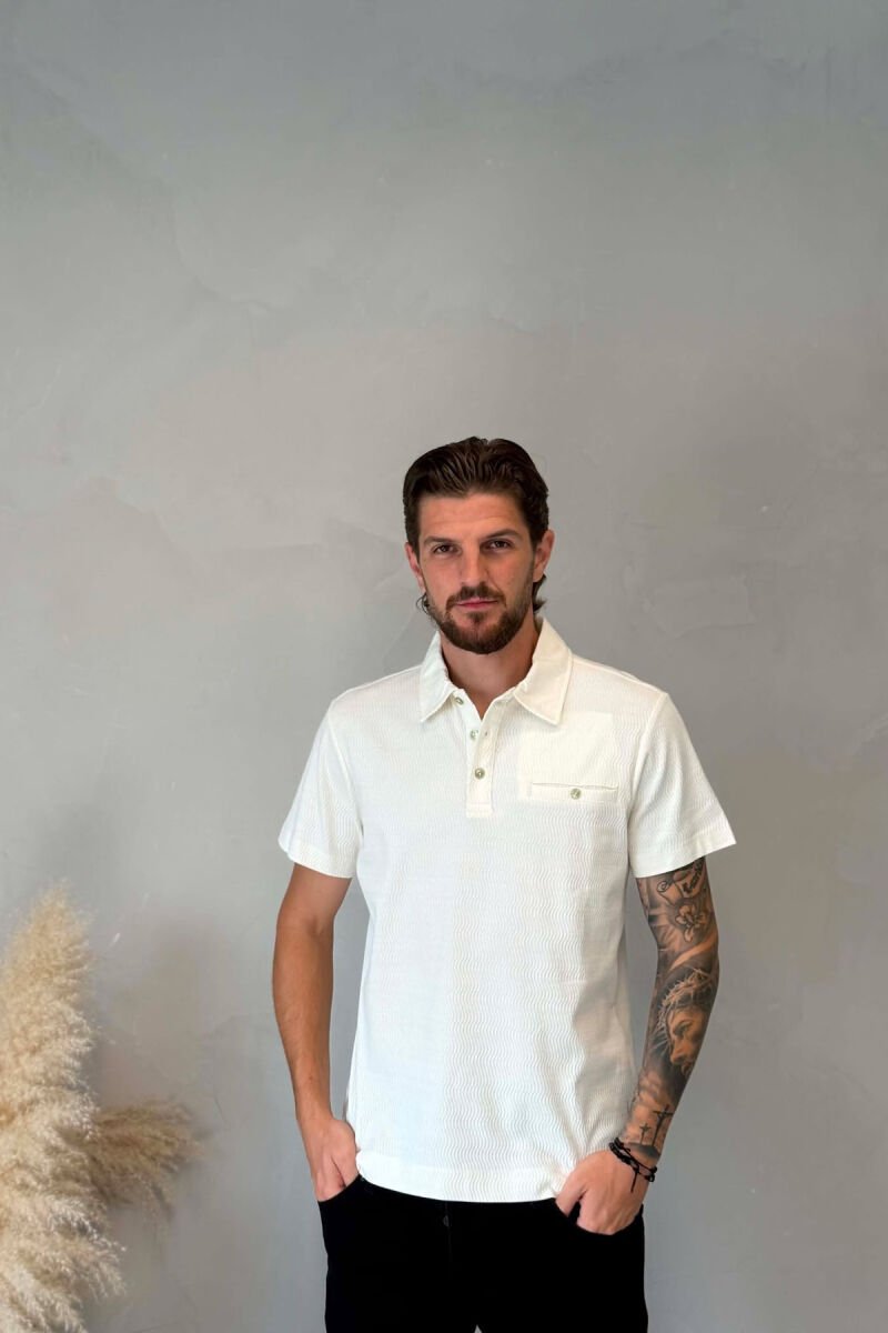 POLO NECK FRONT POCKET MEN T-SHIRT WHITE-E BARDHE - 1
