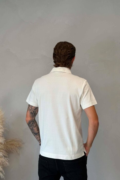 POLO NECK FRONT POCKET MEN T-SHIRT WHITE-E BARDHE - 2