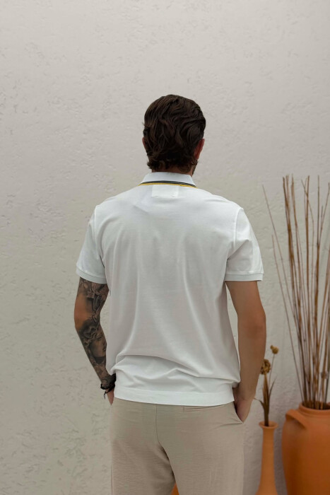 POLO NECK FRONT POCKET MEN T-SHIRT WHITE-E BARDHE - 2