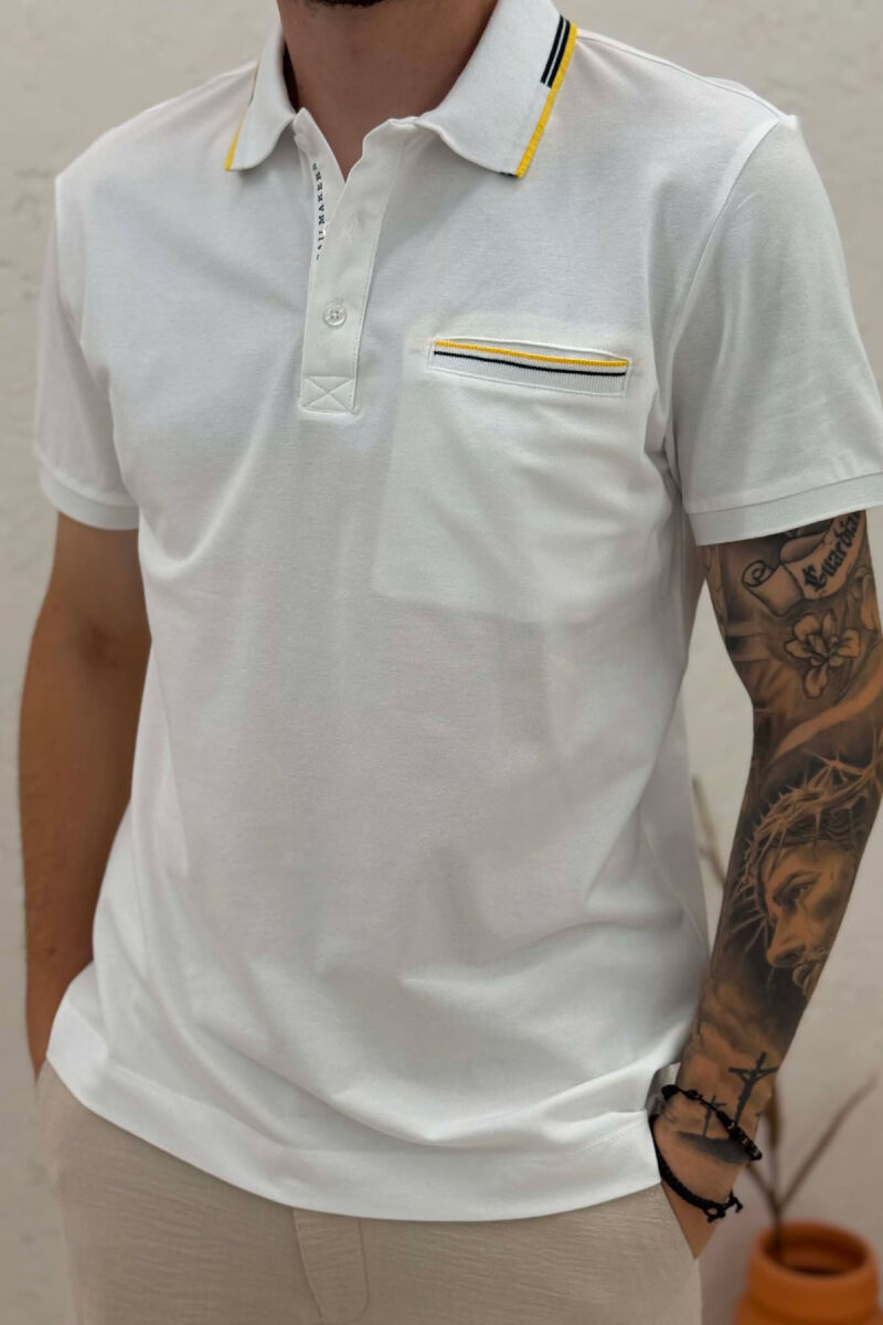 POLO NECK FRONT POCKET MEN T-SHIRT WHITE-E BARDHE - 4