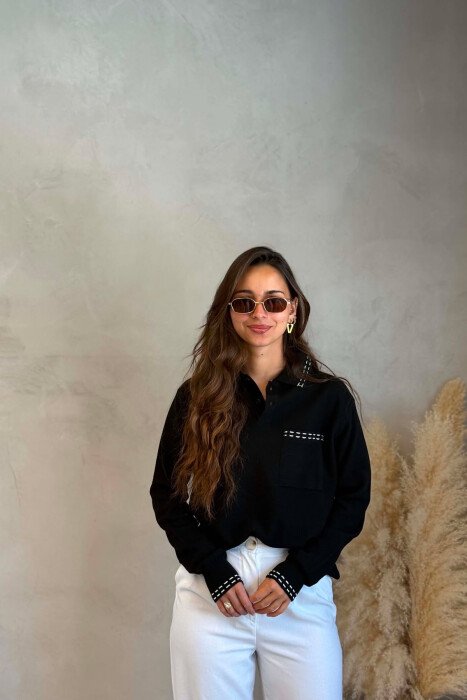 POLO NECK FRONT POCKET WOMAN SWEATER BLACK/ E ZEZE 