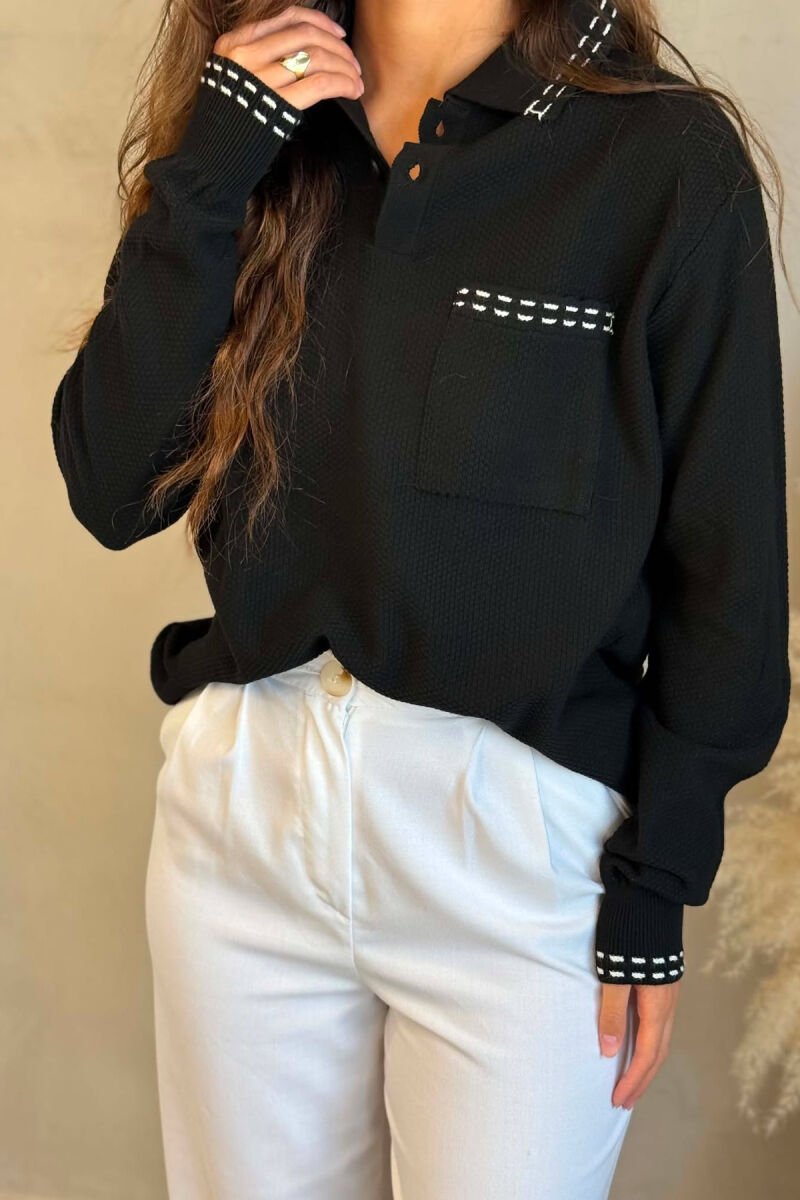 POLO NECK FRONT POCKET WOMAN SWEATER BLACK/ E ZEZE - 4