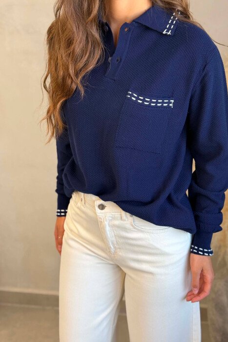 POLO NECK FRONT POCKET WOMAN SWEATER BLUE/BLU - 2