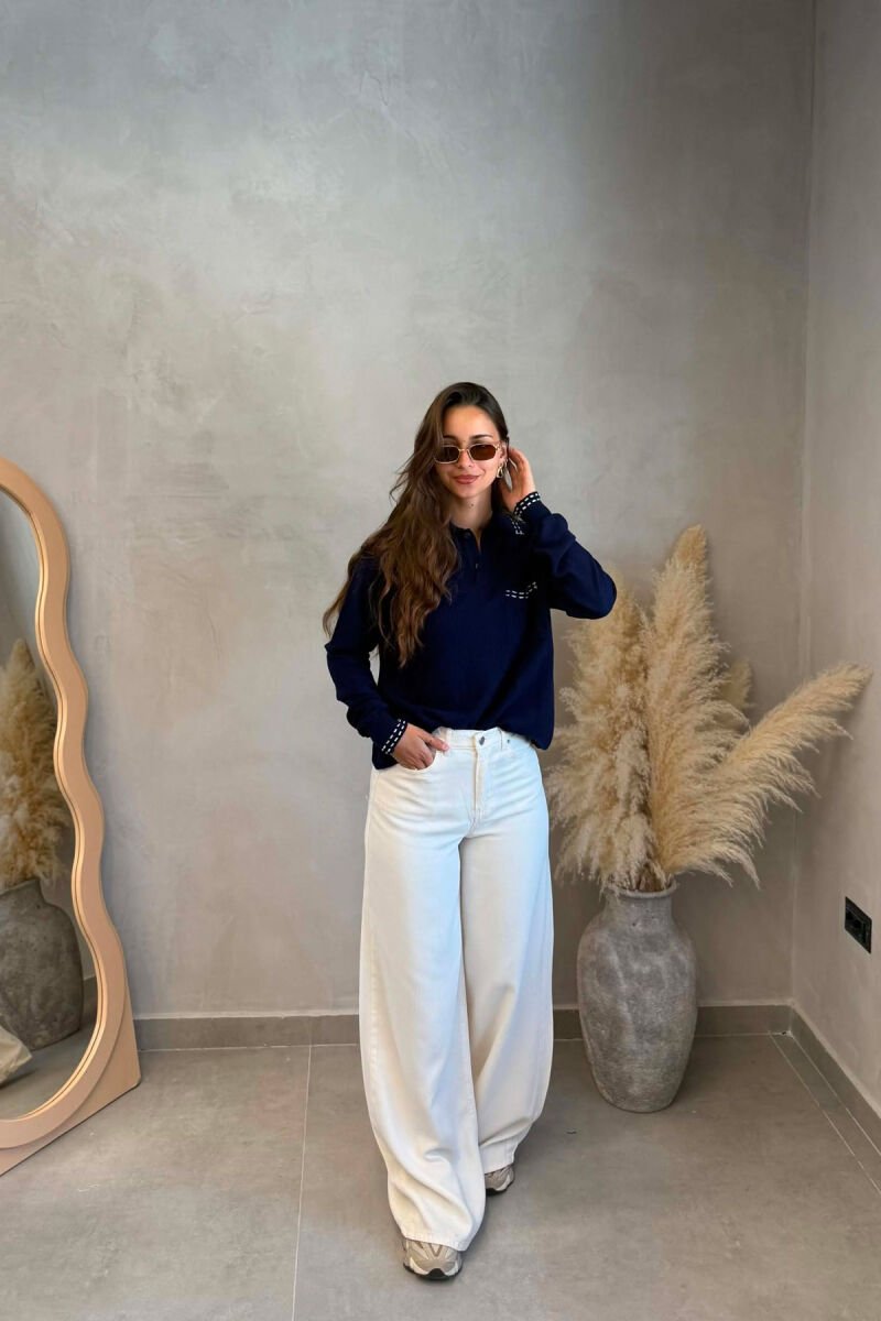 POLO NECK FRONT POCKET WOMAN SWEATER BLUE/BLU - 3