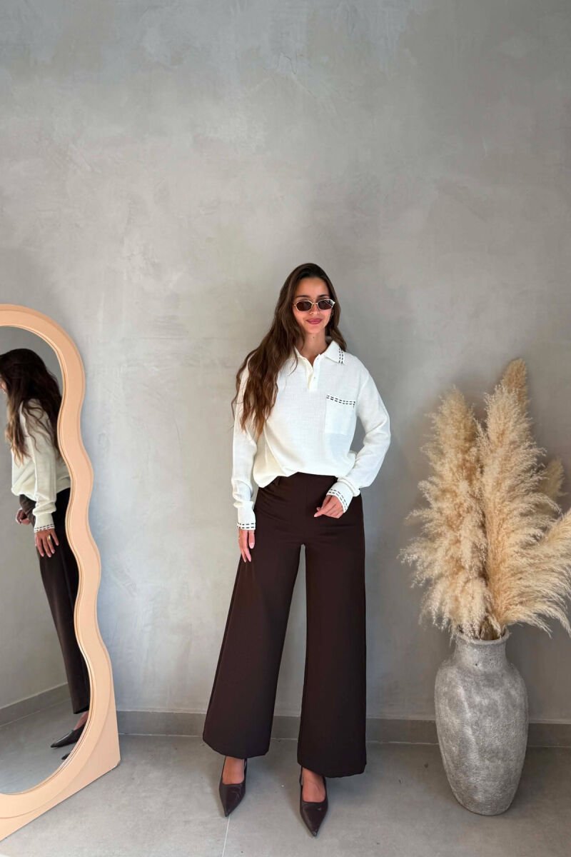 POLO NECK FRONT POCKET WOMAN SWEATER CREAM/KREM - 3