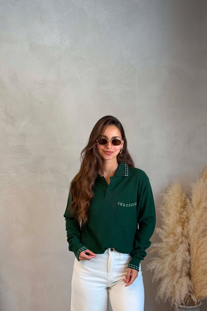 POLO NECK FRONT POCKET WOMAN SWEATER GREEN/JESHILE - 1