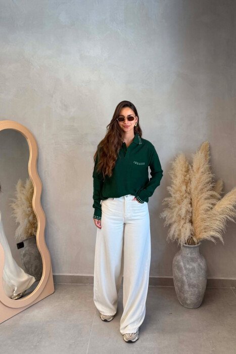 POLO NECK FRONT POCKET WOMAN SWEATER GREEN/JESHILE - 5