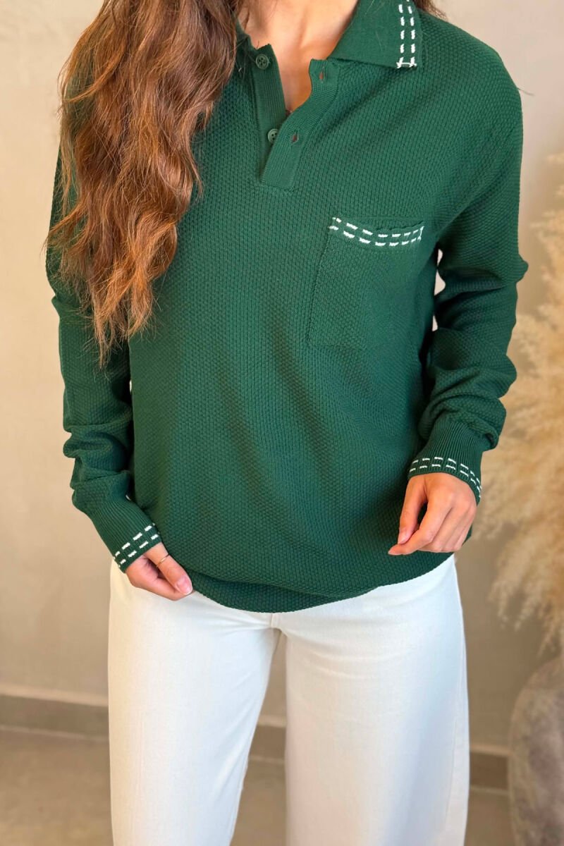 POLO NECK FRONT POCKET WOMAN SWEATER GREEN/JESHILE - 6
