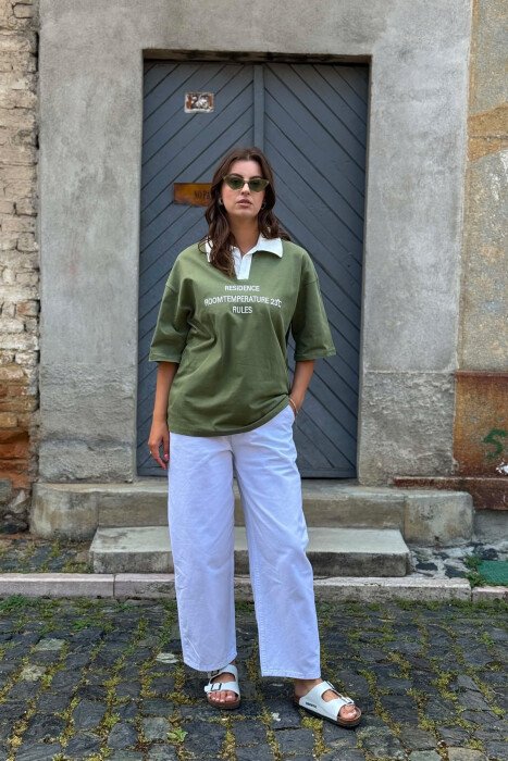 POLO NECK FRONT WRITTINGS WOMAN T-SHIRT GREEN/JESHILE - 4
