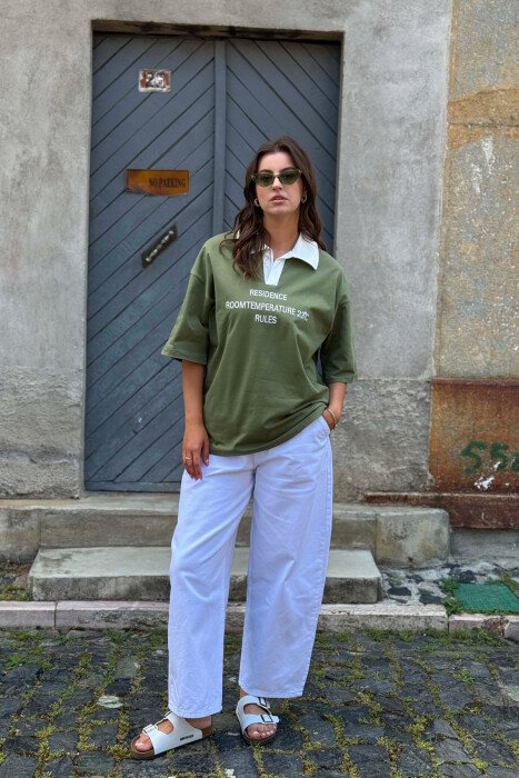 POLO NECK FRONT WRITTINGS WOMAN T-SHIRT GREEN/JESHILE - 1