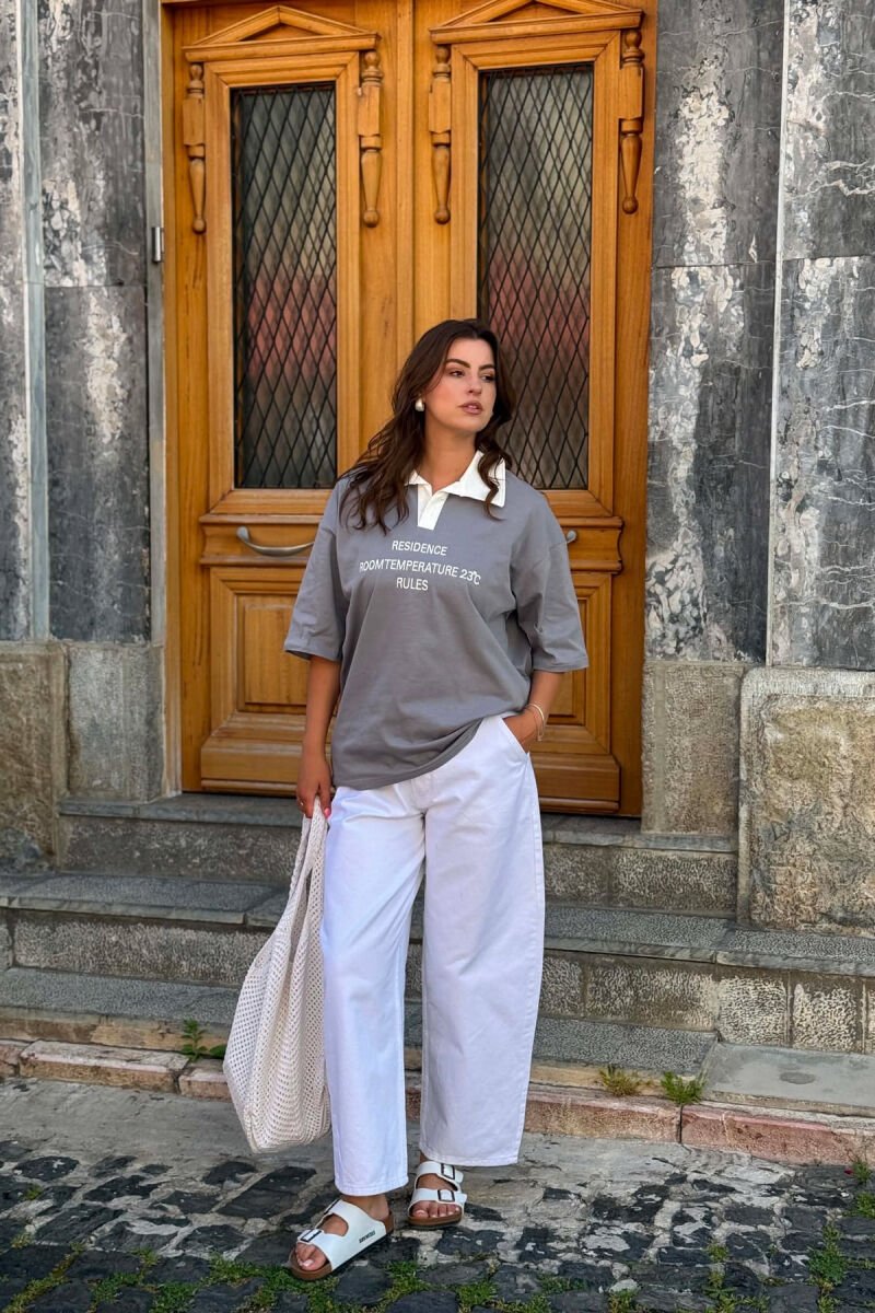 POLO NECK FRONT WRITTINGS WOMAN T-SHIRT GREY/GRI - 1