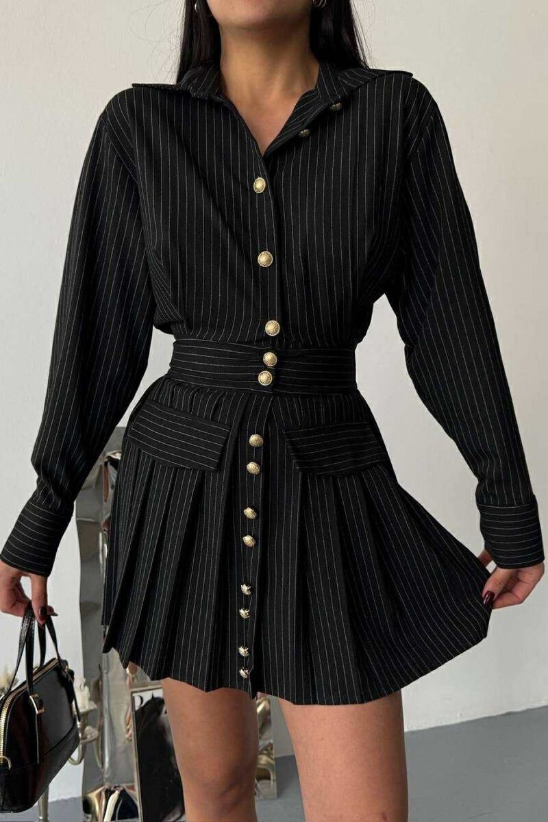 POLO NECK GOLD BUTTONS WOMEN DRESS BLACK/ E ZEZE - 3