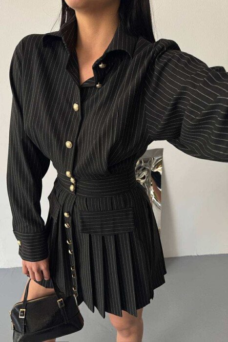 POLO NECK GOLD BUTTONS WOMEN DRESS BLACK/ E ZEZE - 5