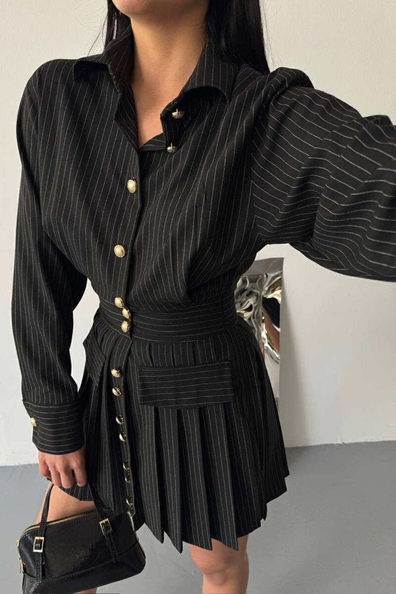 POLO NECK GOLD BUTTONS WOMEN DRESS BLACK/ E ZEZE - 5