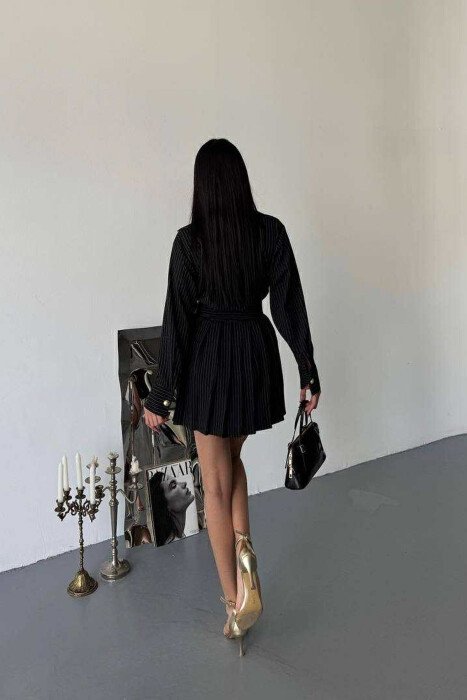 POLO NECK GOLD BUTTONS WOMEN DRESS BLACK/ E ZEZE - 6