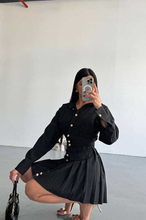 POLO NECK GOLD BUTTONS WOMEN DRESS BLACK/ E ZEZE - 7