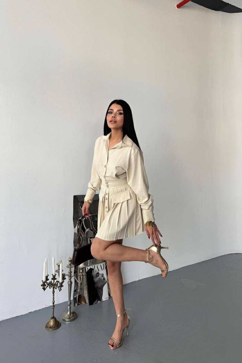 POLO NECK GOLD BUTTONS WOMEN DRESS CREAM/KREM - 3