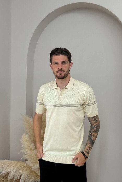 POLO NECK MEN T-SHIRT BEIGE/BEZHE - KLAUDIO FASHION