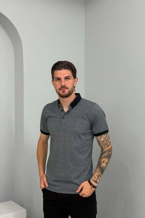 POLO NECK MEN T-SHIRT GREY/GRI - KLAUDIO FASHION