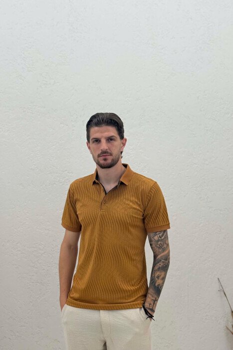POLO NECK MEN T-SHIRT LIGHT BROWN/KAZB - KLAUDIO FASHION