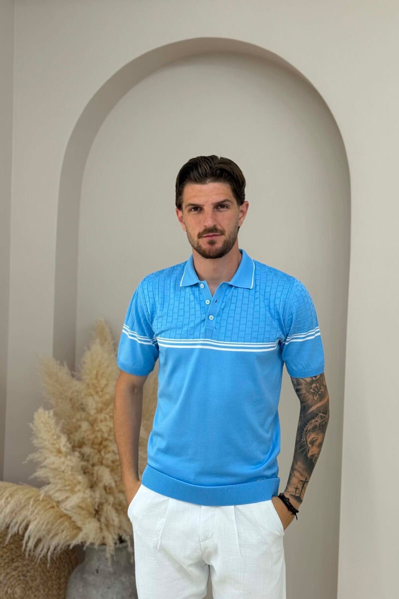 POLO NECK MEN T-SHIRT LIGHTBLUE/BZ - 1