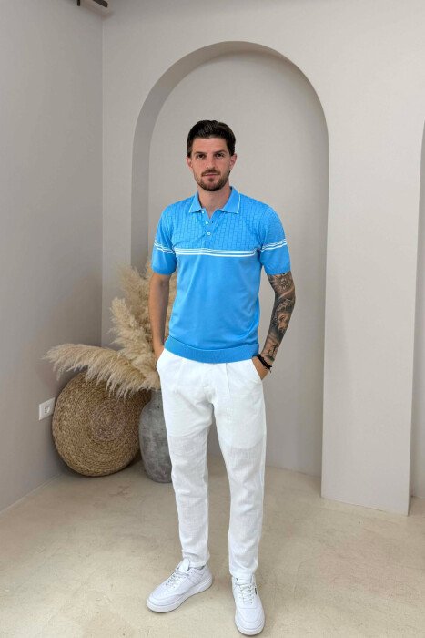 POLO NECK MEN T-SHIRT LIGHTBLUE/BZ - 3