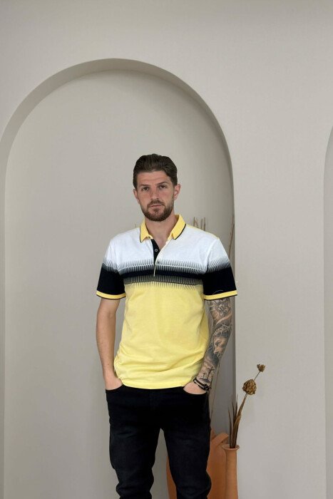 T-SHIRT ME JAKE POLO PER MESHKUJ NE NGJYRE TE VERDHE - KLAUDIO FASHION