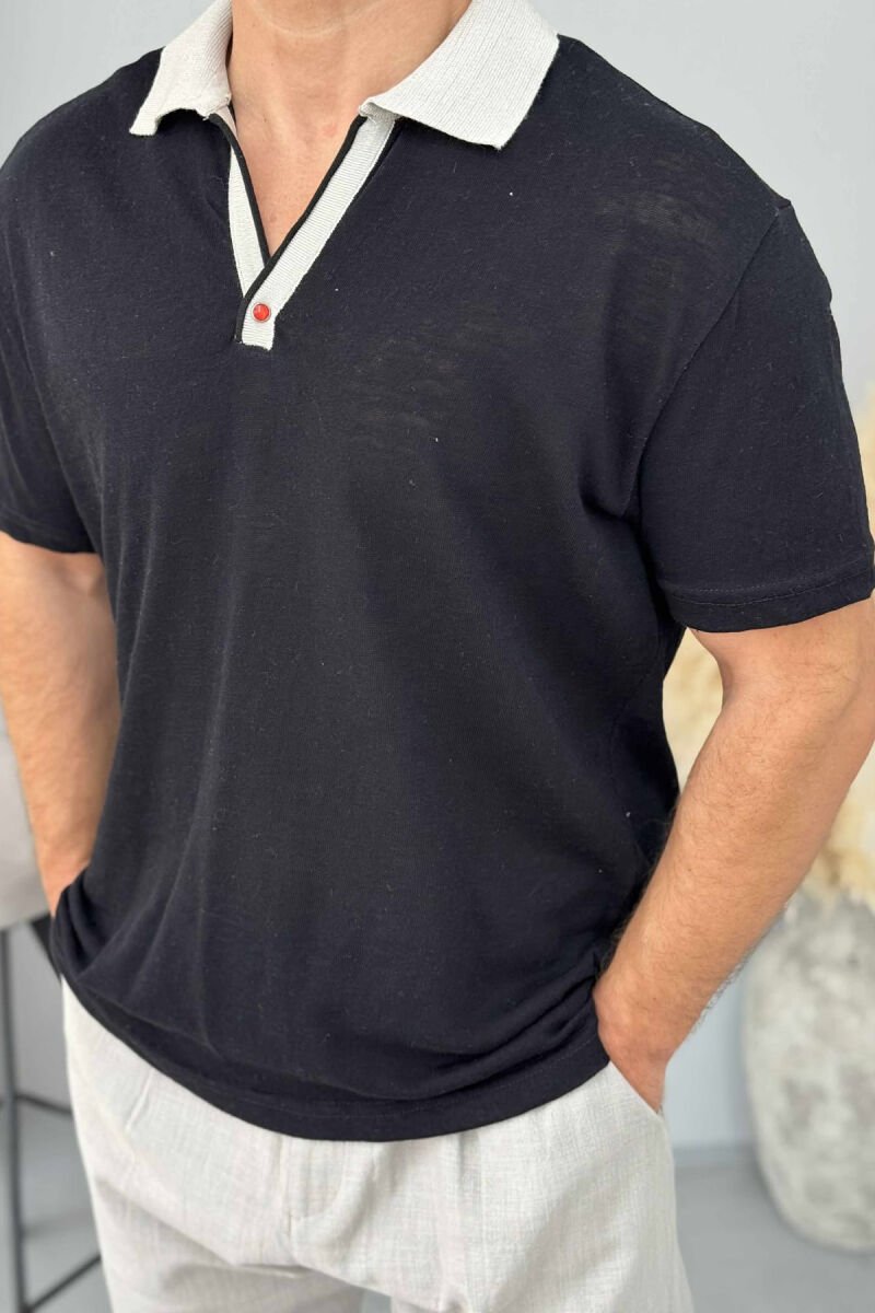 POLO NECK ONE BUTTON MEN T-SHIRT BLACK/ E ZEZE - 3