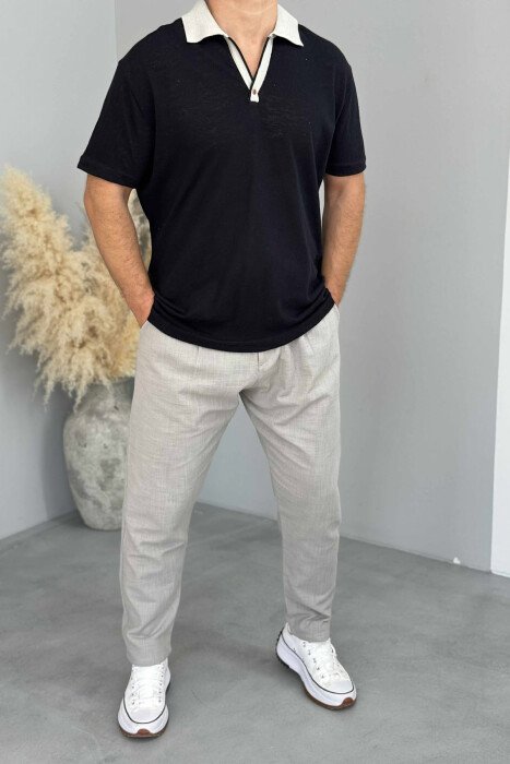 POLO NECK ONE BUTTON MEN T-SHIRT BLACK/ E ZEZE - KLAUDIO FASHION