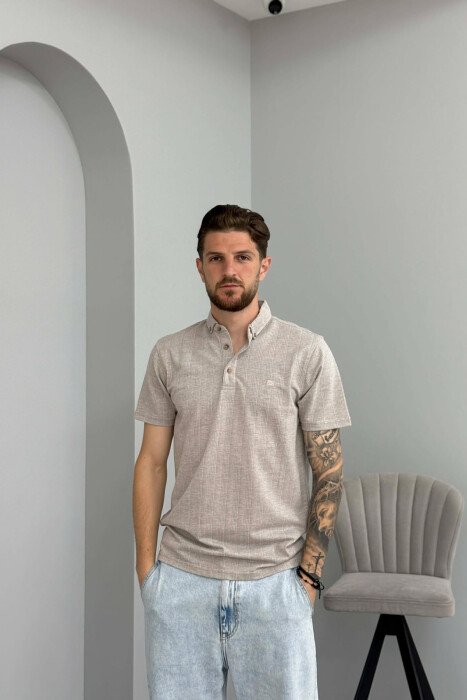T-SHIRT ME JAKE POLO PER MESHKU NE NGJYRE BEZHE 