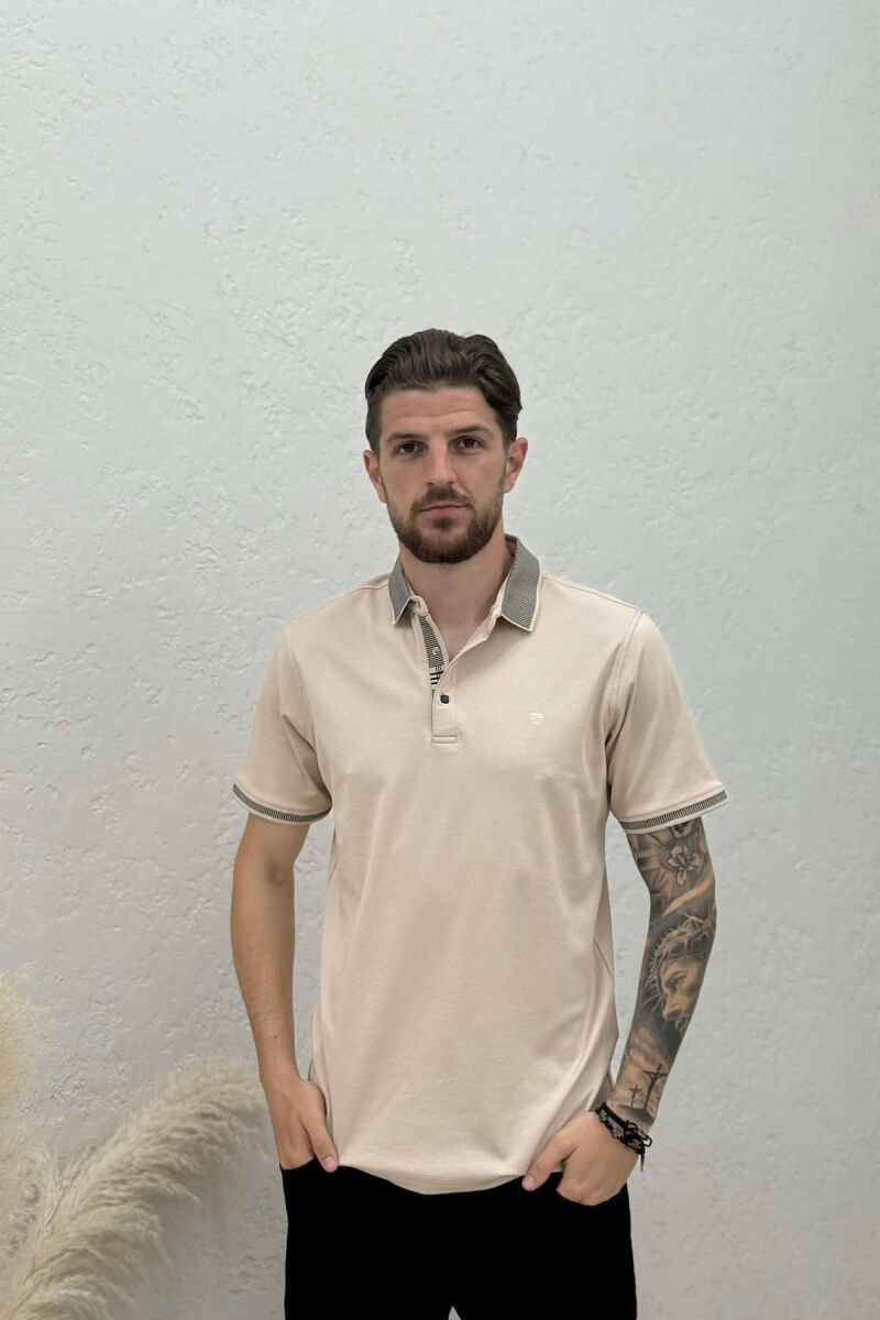 POLO NECK ONE COLOR MEN T-SHIRT BEIGE/BEZHE - 1