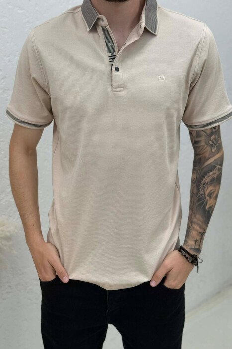 POLO NECK ONE COLOR MEN T-SHIRT BEIGE/BEZHE - 2