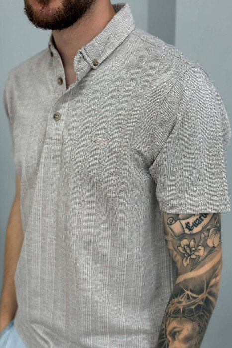 POLO NECK ONE COLOR MEN T-SHIRT BEIGE/BEZHE - 2