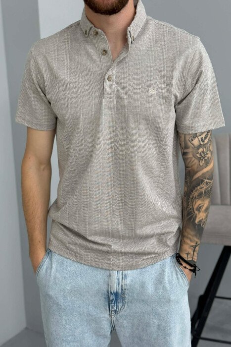 POLO NECK ONE COLOR MEN T-SHIRT BEIGE/BEZHE - 3